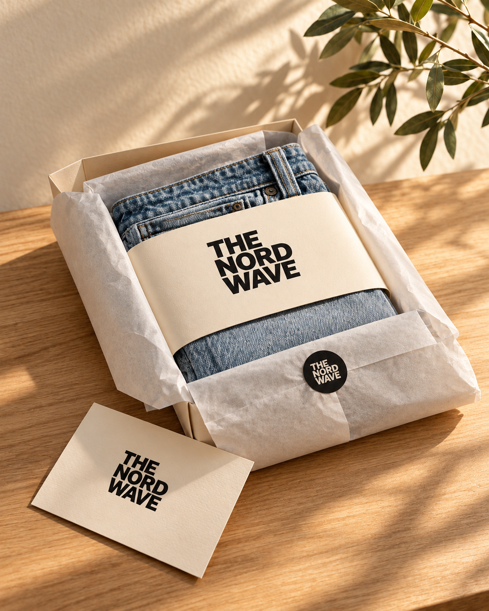 Packaging concept: light denim and paper sleeve