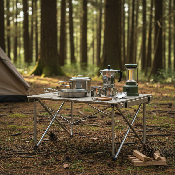 Camping table with gear
