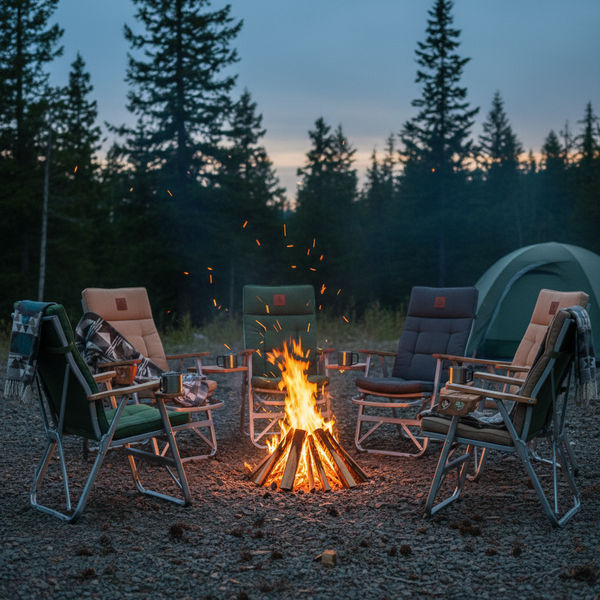 Chairs around campfire