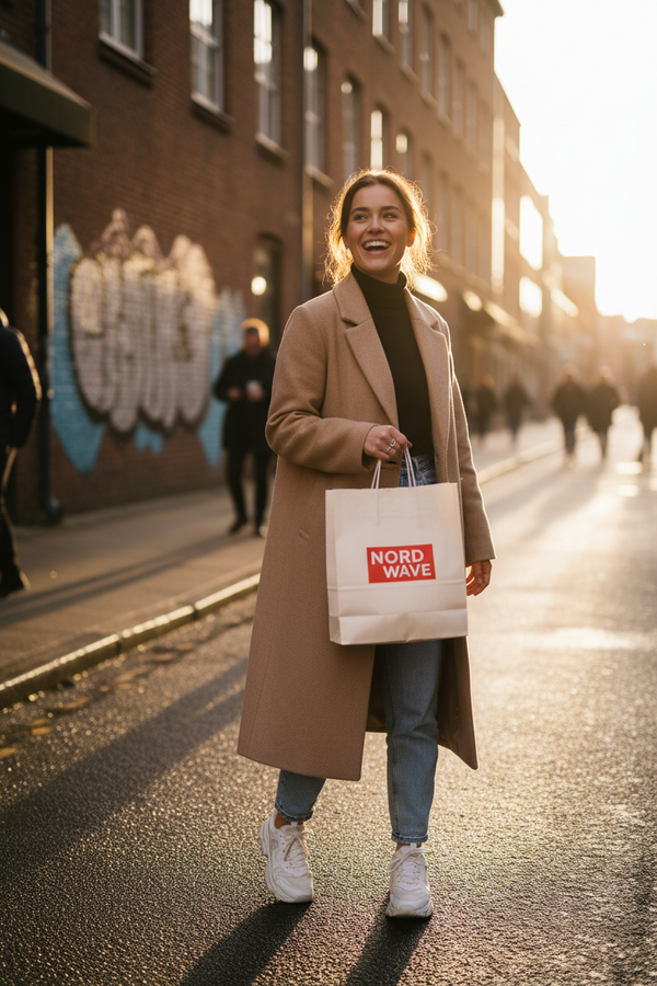 Girl Wearing Coat Holding Brand Bag