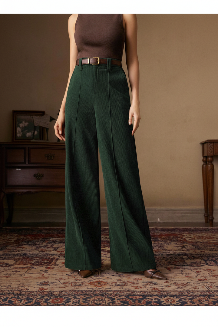 Nord Corduroy Wide-Leg Trousers Forest Green - Full Body