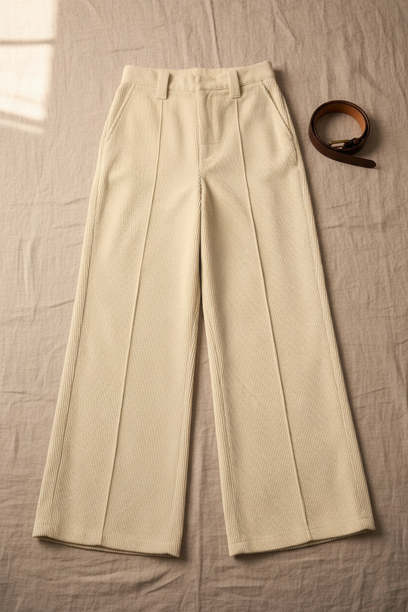 Nord Corduroy Wide-Leg Trousers Ivory - Flat Lay