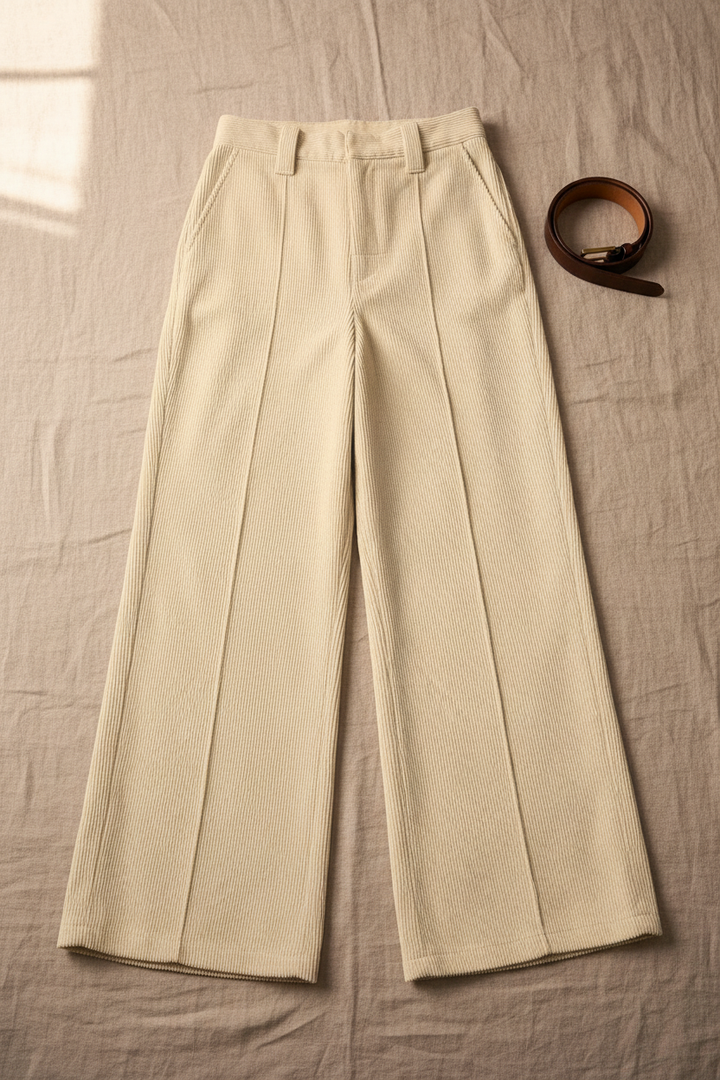 Nord Corduroy Wide-Leg Trousers Ivory - Flat Lay