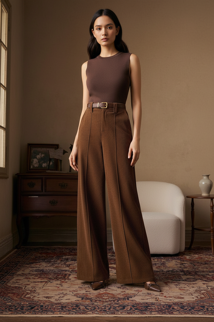 Nord Corduroy Wide-Leg Trousers Tobacco Brown - Full Body