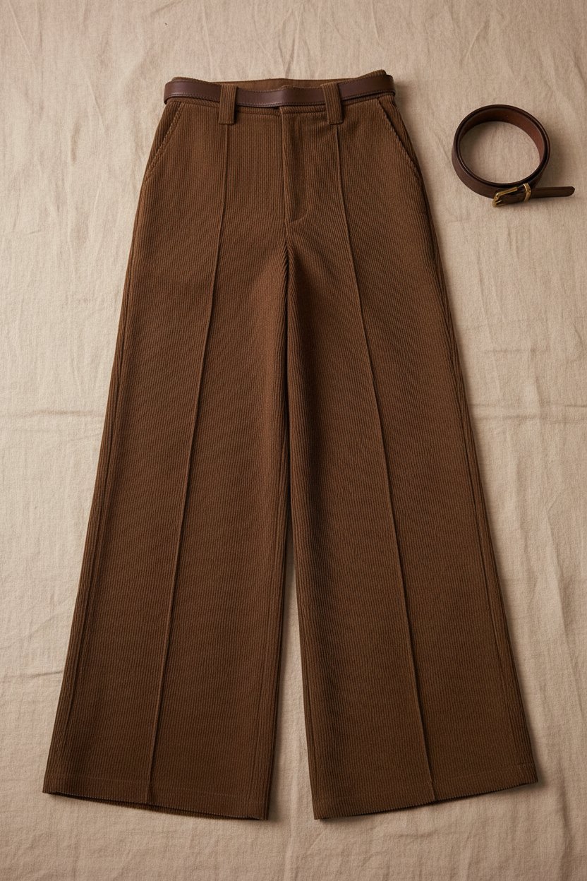 Nord Corduroy Wide-Leg Trousers Tobacco Brown - Flat Lay