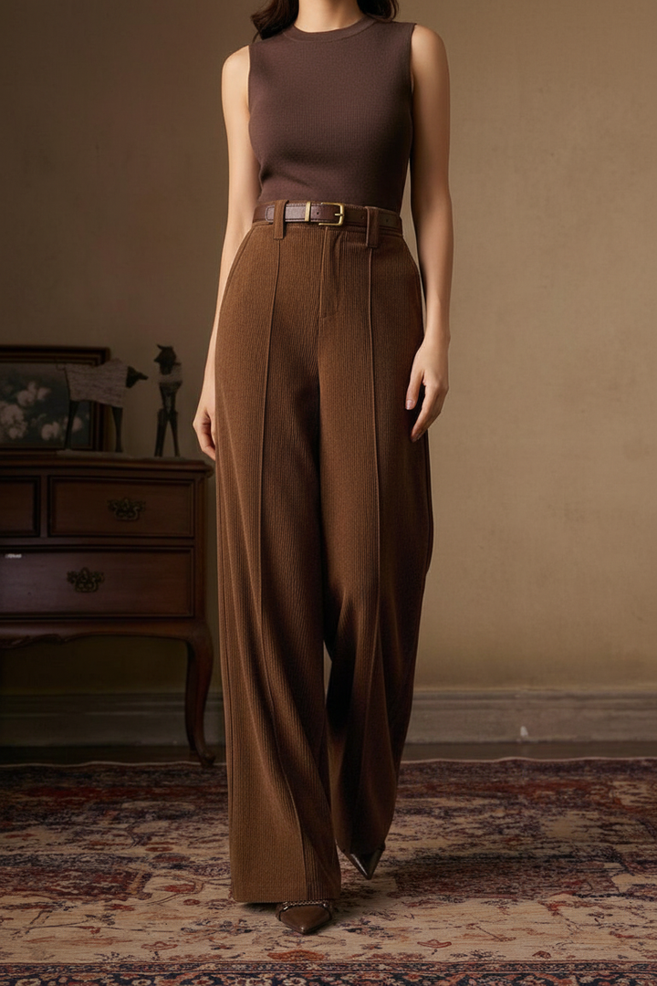 Nord Corduroy Wide-Leg Trousers Tobacco Brown - Walking