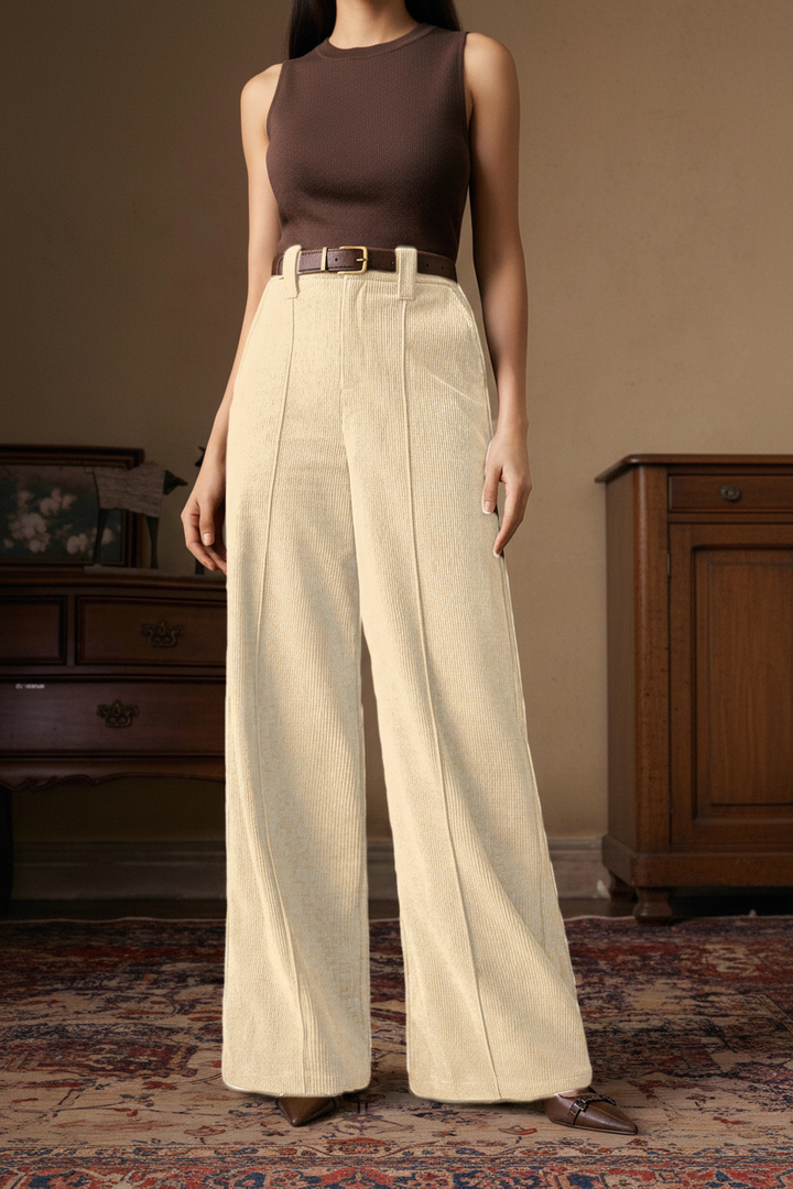 Nord Corduroy Wide-Leg Trousers Ivory - Full Body