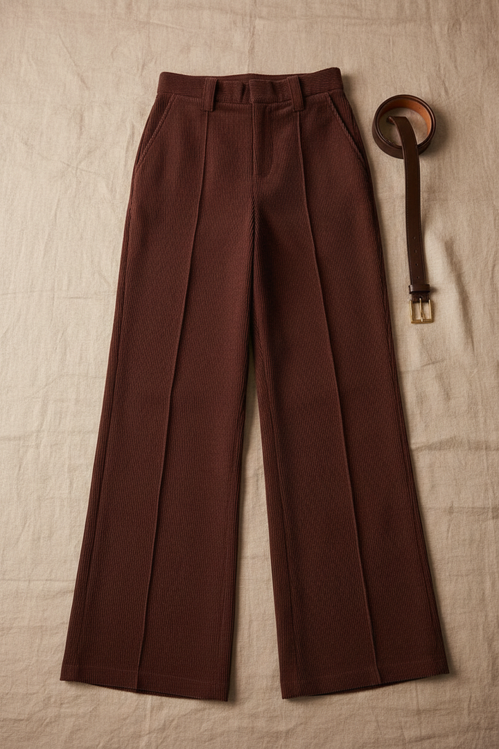 Nord Corduroy Wide-Leg Trousers Burgundy Brown - Flat Lay