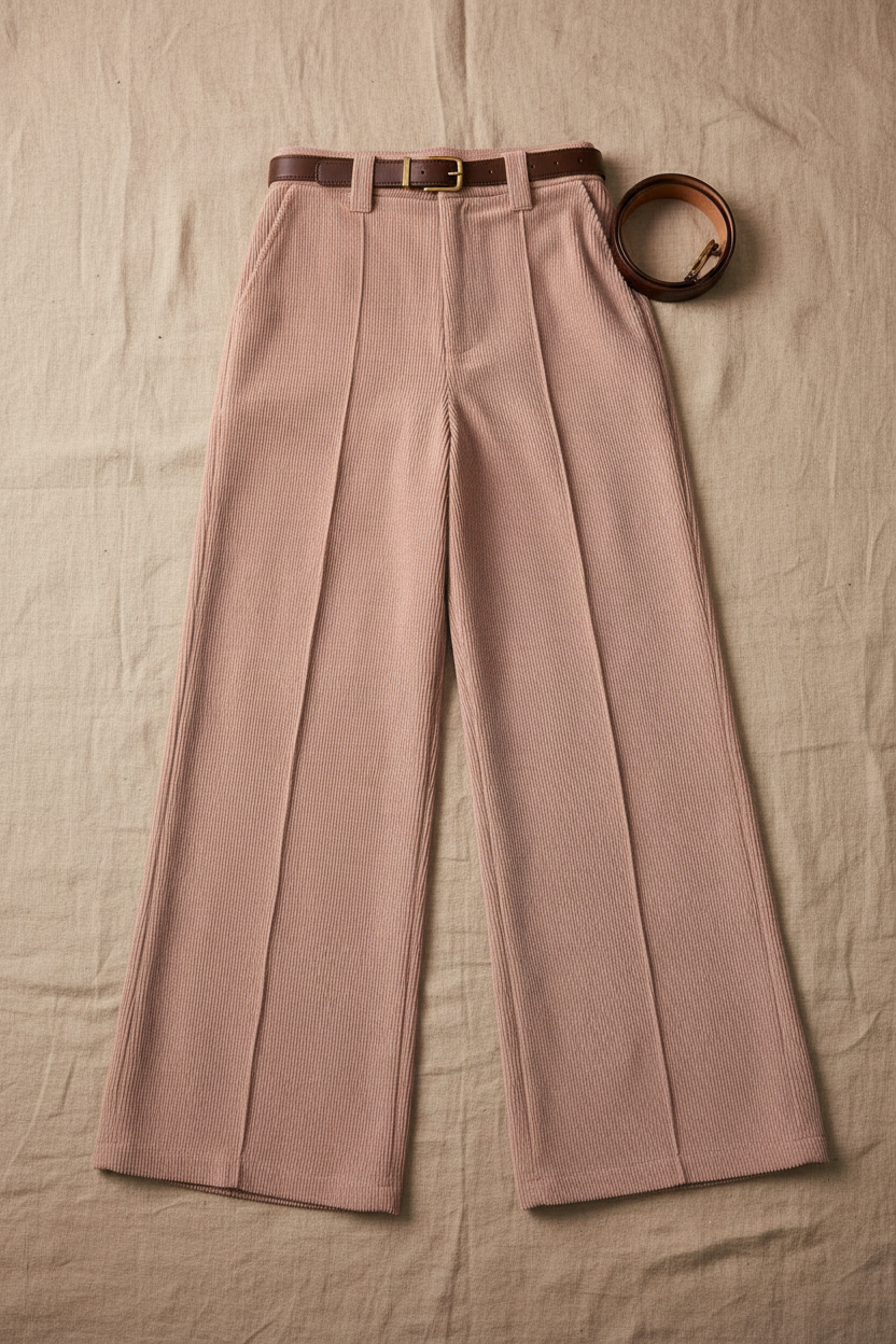 Nord Corduroy Wide-Leg Trousers Dusty Pink - Flat Lay