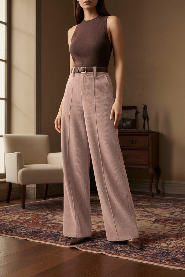 Nord Corduroy Wide-Leg Trousers Dusty Pink - Full Body