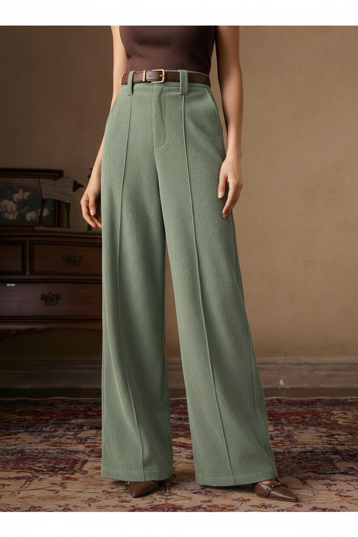 Nord Corduroy Wide-Leg Trousers Sage Green - Full Body