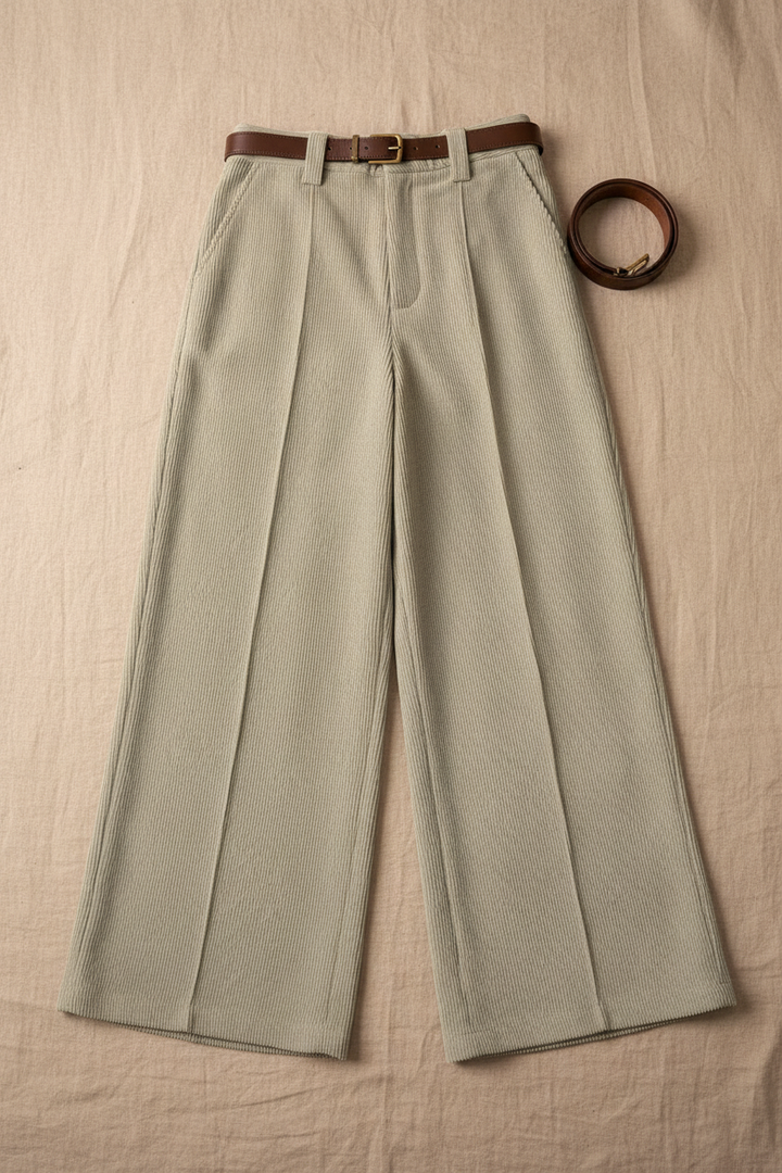 Nord Corduroy Wide-Leg Trousers Sage Green - Flat Lay