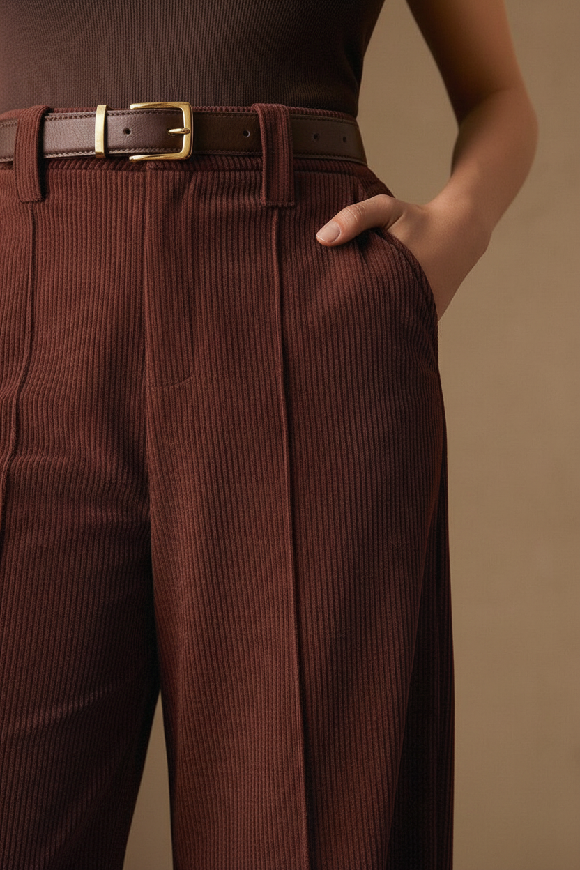 Nord Corduroy Wide-Leg Trousers Burgundy Brown - Detail