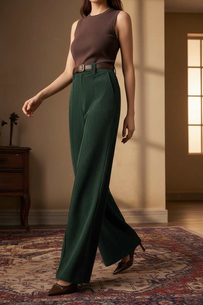 Nord Corduroy Wide-Leg Trousers Forest Green - Walking