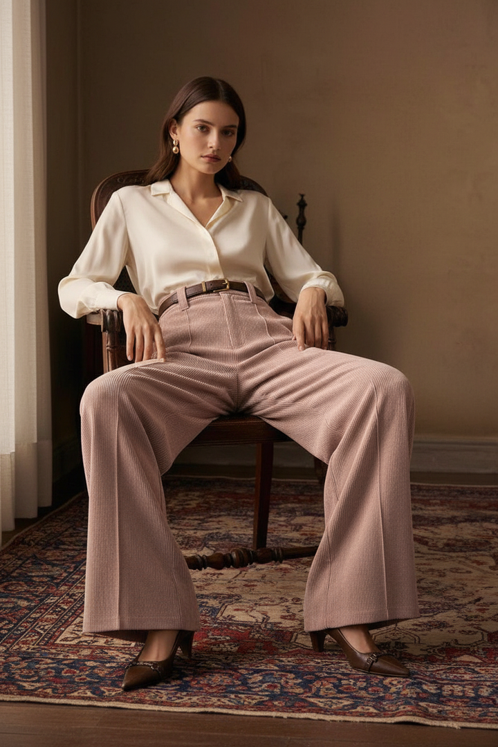 Nord Corduroy Wide-Leg Trousers Dusty Pink - Sitting