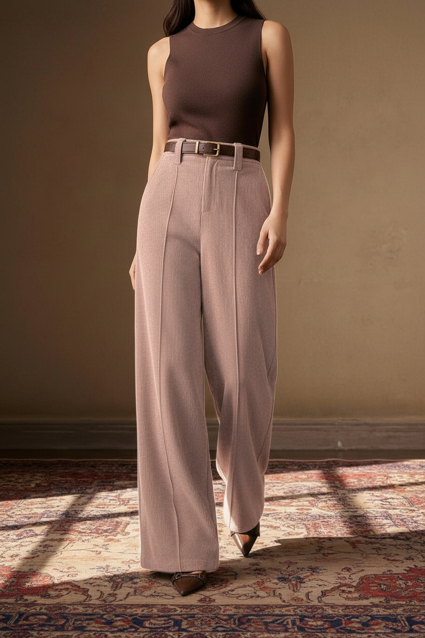 Nord Corduroy Wide-Leg Trousers Dusty Pink - Walking