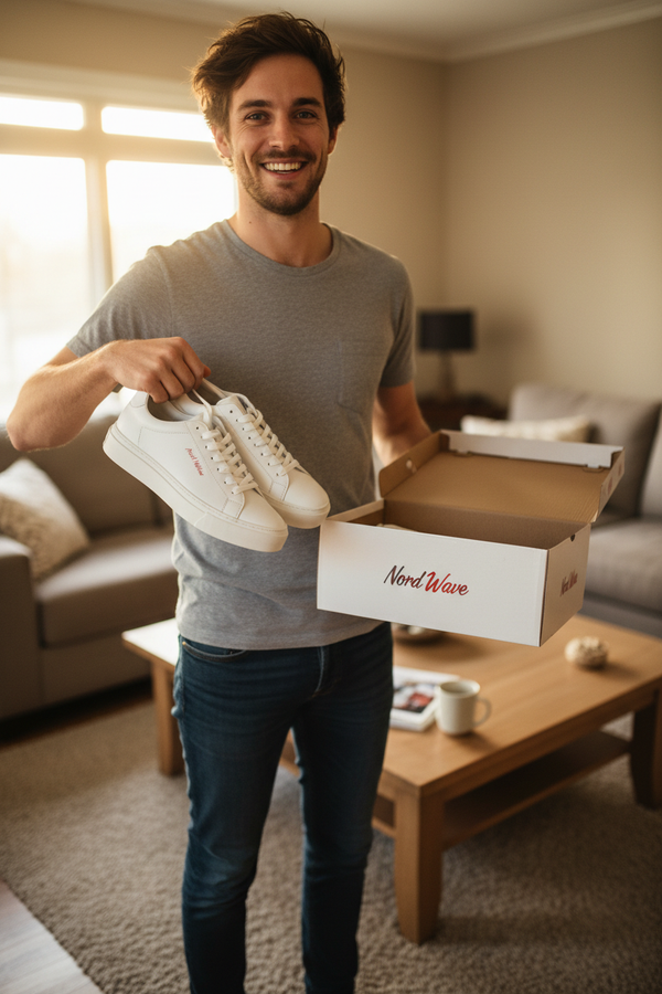 Men Holding Sneakers and Box