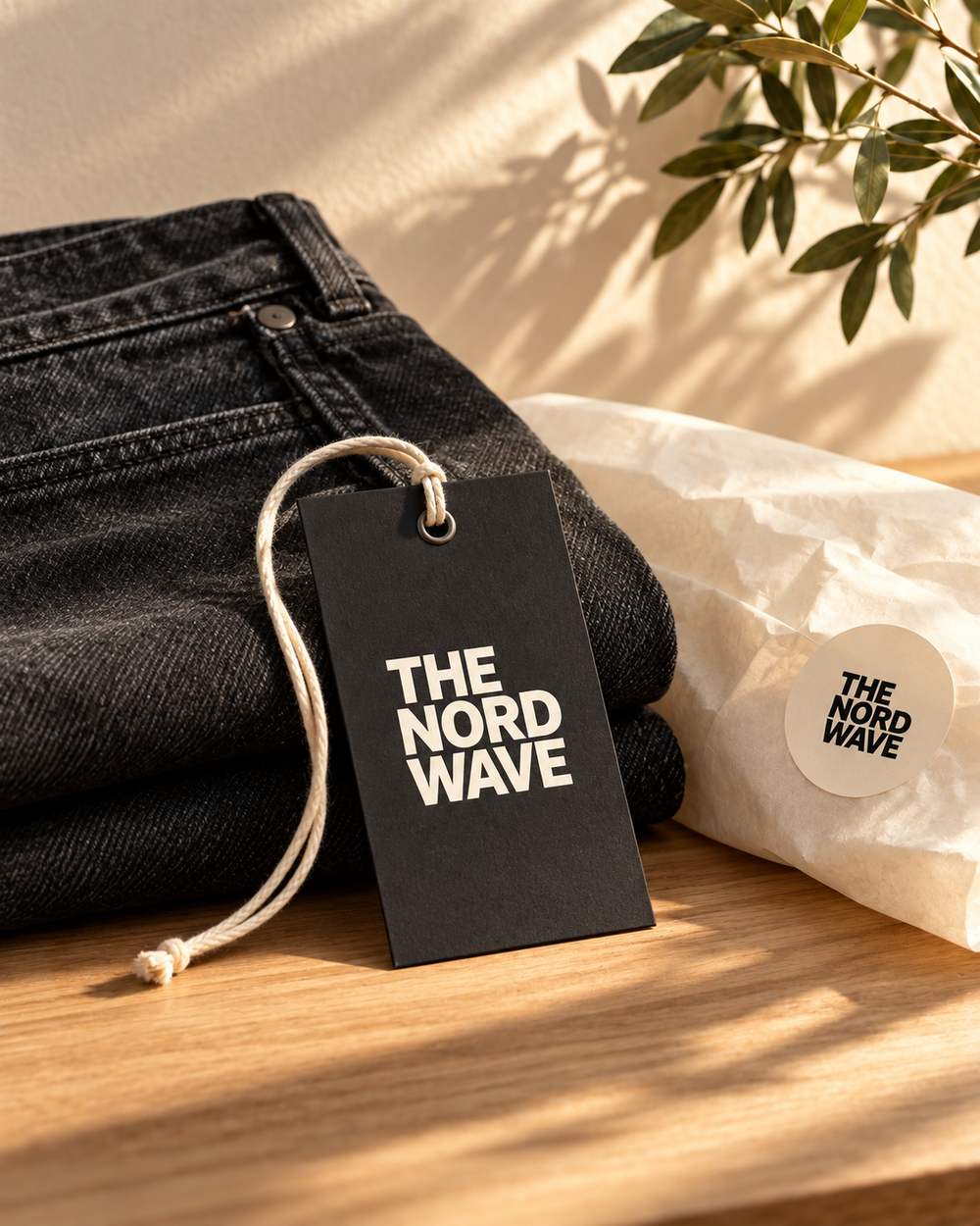 Packaging concept: denim, tissue and brand tag