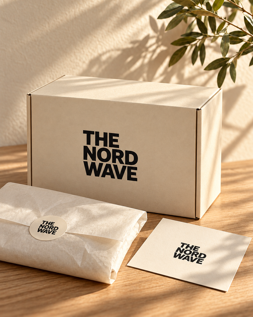 Packaging concept: closed cream branded parcel box
