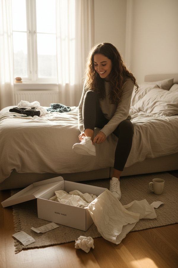 Women Putting On White Sneakers