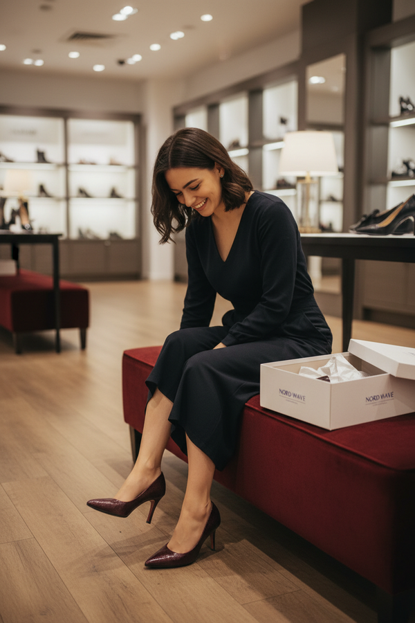 Women Store Bench Burgundy Pumps