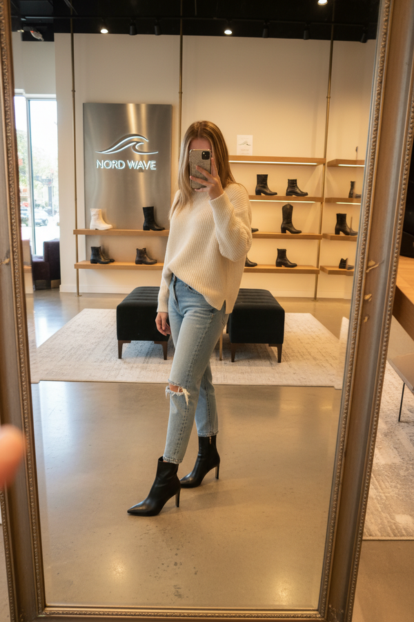 Women Store Mirror Selfie Black Boots