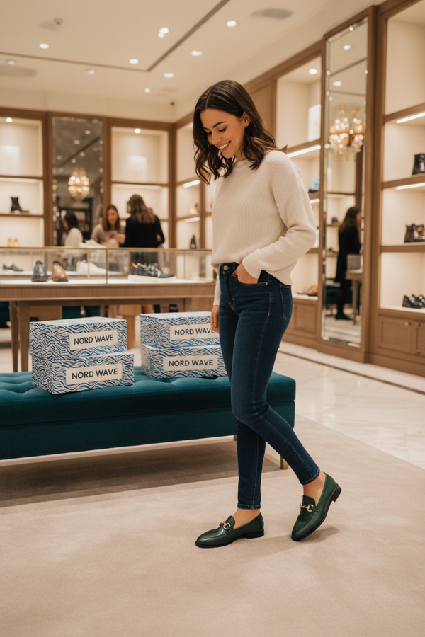Women Walking Testing Green Loafers Store